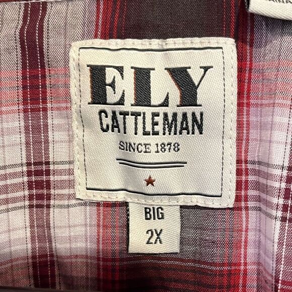 Ely Cattleman Burgundy Plaid Pearl Snap Shirt 2X - Picture 2 of 4
